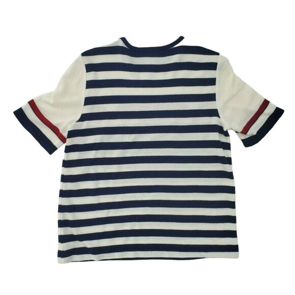 Vtg 80s Sweater Small Red White & Blue Nautical Sailor Anchor Stars Short Sleeve - Picture 2 of 4